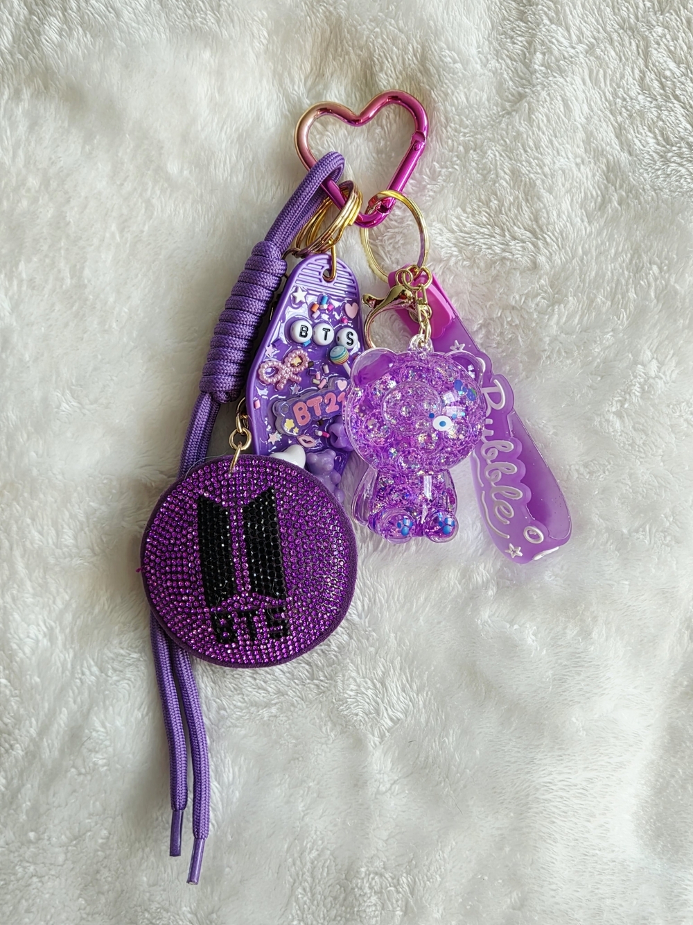 BTS Purple Rhinestone Keychain Charm Set Stunning K Pop Bag Charm